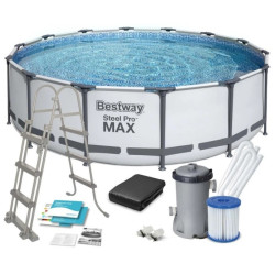 Bestway® Steel Pro MAX 56950 medence, szűrővel, szivattyúval, létrával és ponyvával, 427 x 107 cm