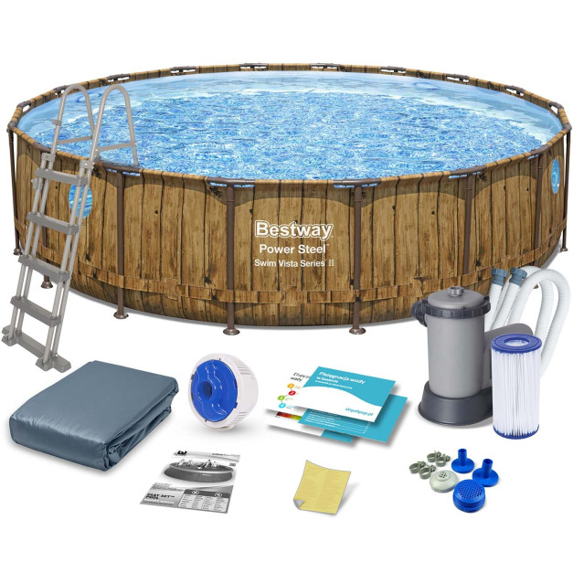 Bestway® Power Steel™ 56977 medence,  szűrővel, szivattyúval, létrával, vegyszeradagolóval és ponyvával, 549 x 122 cm