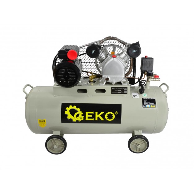 Geko 100 literes 2 hengeres ékszíjas kompresszor, 390L/perc