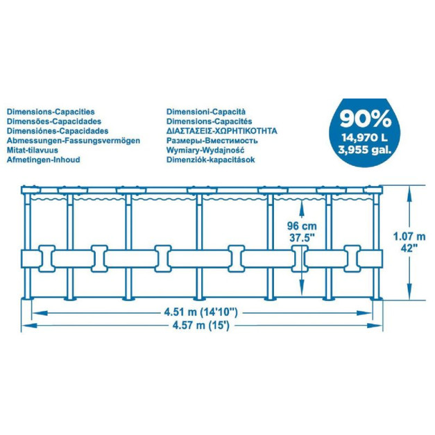 Bestway® Steel Pro MAX  56488 medence, patronos szűrőbetét, létra, ponyva, 457x107 cm