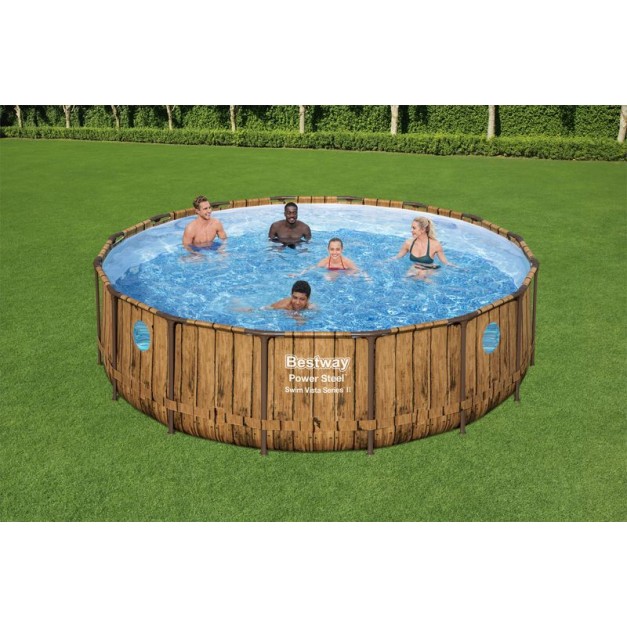 Bestway® Power Steel™ Vista, 56725, medence,  szűrővel, szivattyúval, létrával, ponyvával és adagolóval, 488x122 cm