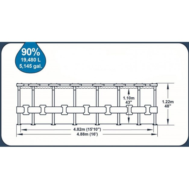 Bestway® Power Steel™ Vista, 56725, medence,  szűrővel, szivattyúval, létrával, ponyvával és adagolóval, 488x122 cm