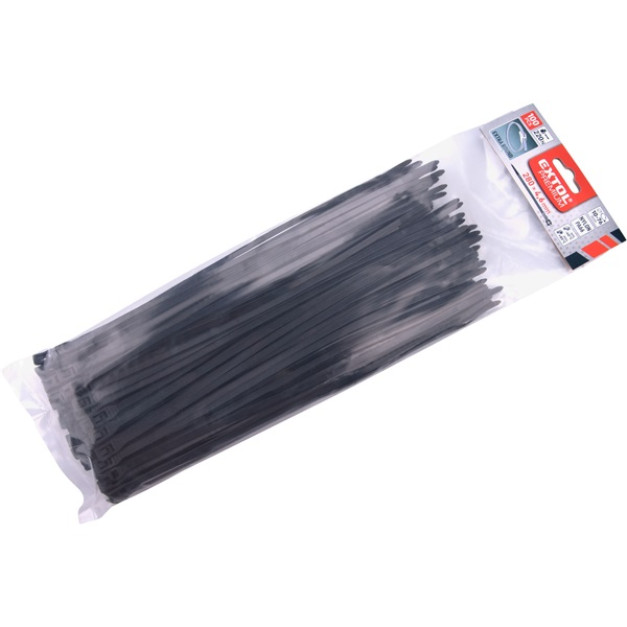 Extol kábelkötegelő 4,6×280mm 100db, EXTRA, fekete nylon; UV-, sav- és lúgálló
