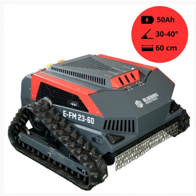 BLUEBIRD E-FM 23-60 akkumulátros rádió vezérelt magasgazvágó 3000 W, 60 cm m.szélesség, 47 m/min