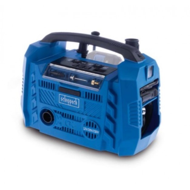 Scheppach akkus hibrid kompresszor – IXES 20 V, 12 V, 230 V (akku és töltő nélkül)