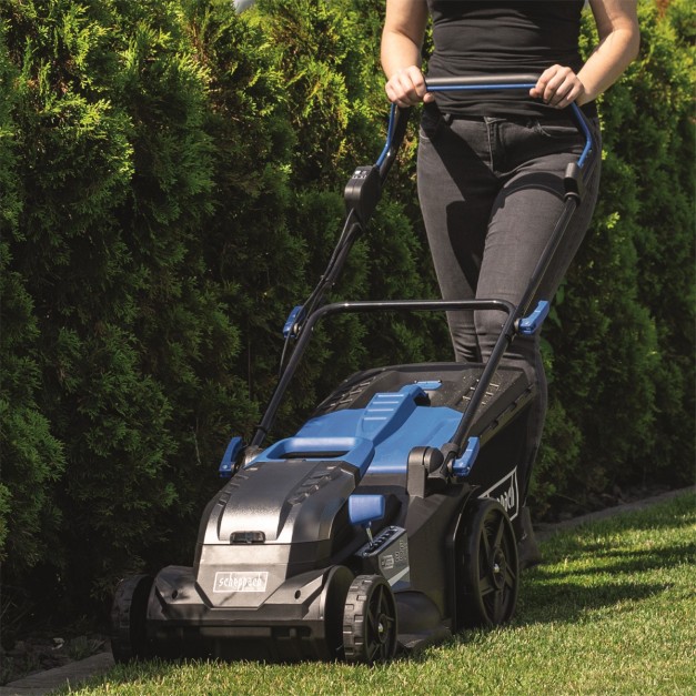 Scheppach akkus fűnyíró indukciós motorral 4 az 1-ben 2x20V, IXES 20 V (akku és töltő nélkül)