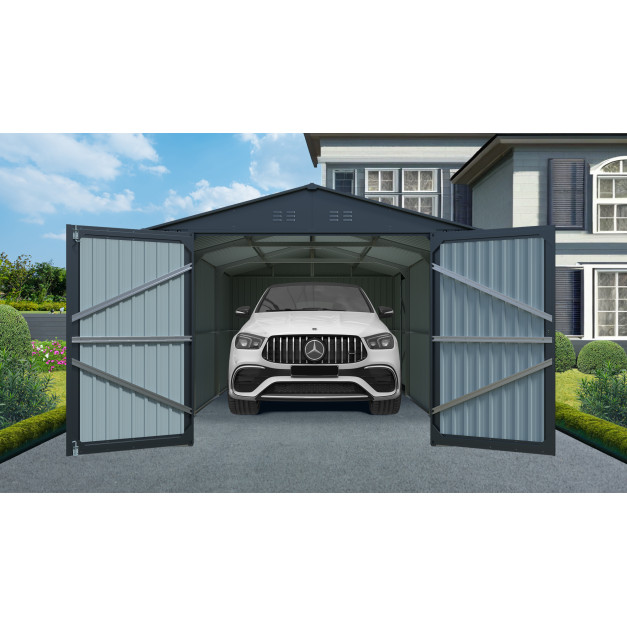 Riwall Pro 3x6 méteres antracit fém garázs/tároló 3x6m nyeregtetővel