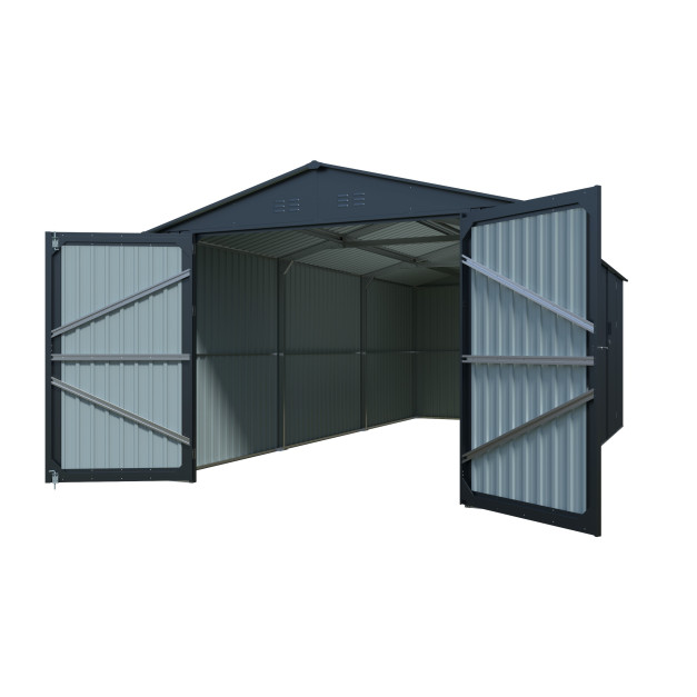Riwall Pro 3x6 méteres antracit fém garázs/tároló 3x6m nyeregtetővel