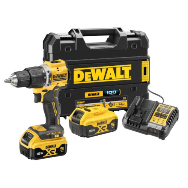 DEWALT Akkus ütvefúró-csavarozó 18 V szénkefe nélküli 68 Nm (2 x 5,0 Ah akku + töltő + TSTAK)