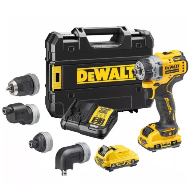 DEWALT Akkus fúrócsavarozó cserélhető fejjel 12 V (2 x 3,0 Ah akku + töltő + TSTAK) DCD703L2T