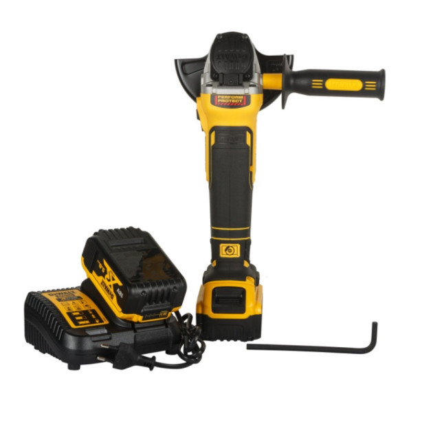 DEWALT Akkus sarokcsiszoló 125 mm 18 V szénkefe nélküli (3 x 5,0 Ah akku + töltő + TSTAK) DCG405P