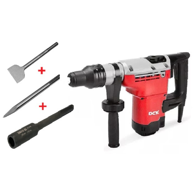 DCK kombikalapács ,vésőgép 7,9 Joule, 1100 W SDS-Max + YATO lapos- és hegyes vésőszár + YATO Földelőszonda leütő 