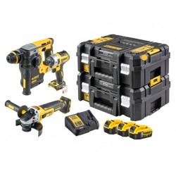 DEWALT Akkus erőcsomag 18 V , sarokcsiszoló + fúrókalapács + ütvecsavarozó + 3db akku + kofferek