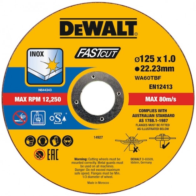 DEWALT Vágókorong fémre 125 x 1,0 x 22,2 mm inox WA60TBF vödrös kiszerelés (100 db)