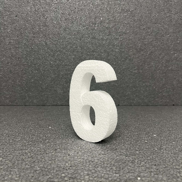 Polisztirol 3D 6-os szám, 11 cm 