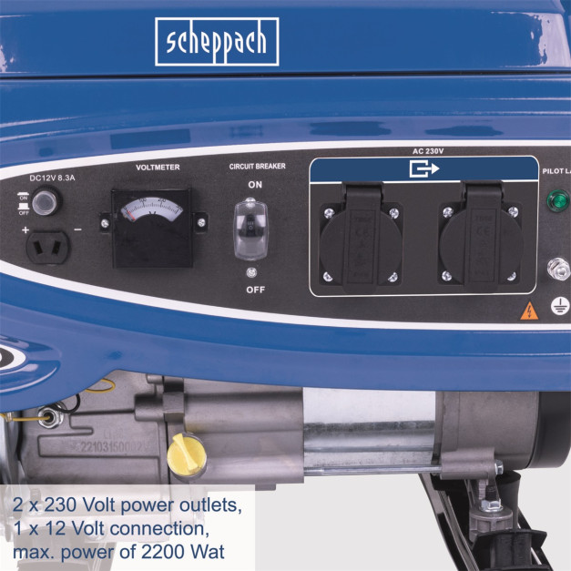 Scheppach vázszerkezetes áramfejlesztő, 2200 W, AVR szabályozással