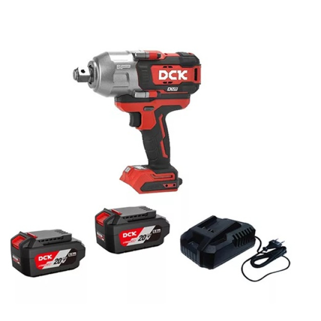 DCK Akkus ütvecsavarozó 1/2", 1700/ 1218 Nm nyomaték 20 V (2 db x 5,0 Ah akku + töltő) + DUGÓKULCS KÉSZLET