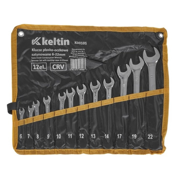 Keltin 12 részes csillag-villáskulcs készlet vászon tartóban 6-22 mm