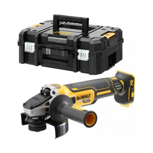 DEWALT Akkus sarokcsiszoló 125 mm 18 V szénkefe nélküli (akku + töltő nélkül) + koffer