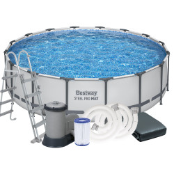 Bestway® Steel Pro MAX 5612Z medence, szűrővel, szivattyúval, létrával és ponyvával, 488 x 122 cm